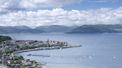 View of Gourock coastal town from Lyle Hill in Greenock during the summer photo
