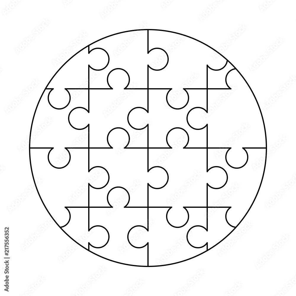 16 white puzzles pieces arranged in a round shape jigsaw puzzle template ready for print cutting guidelines on white stock vector adobe stock