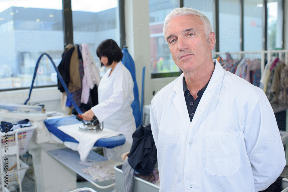 Portrait of man in professional laundry Portrait of man in professional laundry