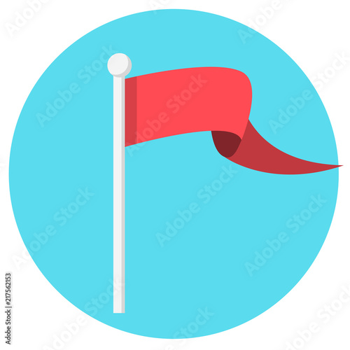 Rote Flagge Fahne auf blauem Hintergrund Flat Design Icon