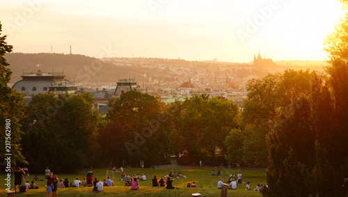 Canvas Print Riegrovy Sady, park in Prague in the sunset