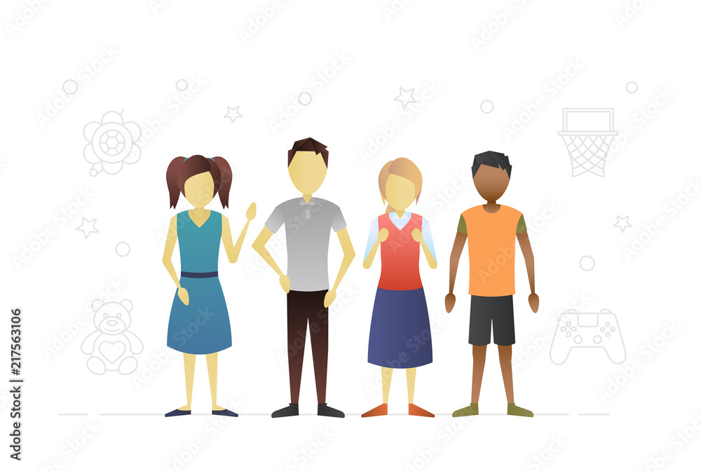 Fototapeta premium Group of children flat character design