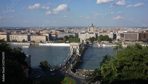 Budapest view with bridge across Danube river, Hungary