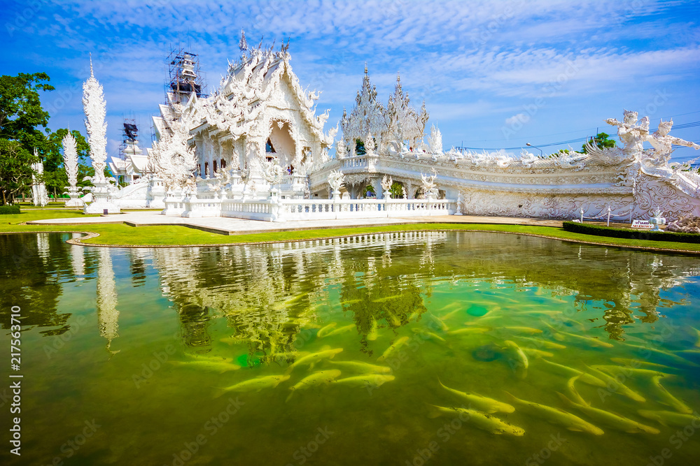 Main white temple Wat Rong Khun temple in Chiang Rai, Thailand in Asia