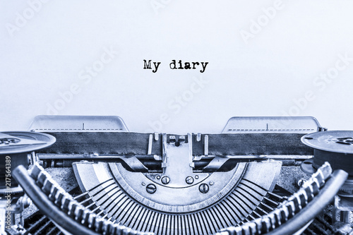 Retro typewriter with a printed on a sheet of paper My diary. writer.