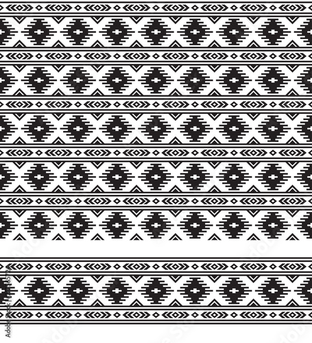 Seamless Black and white geometric ethnic pattern and border. Pattern brush and swatch are included.
