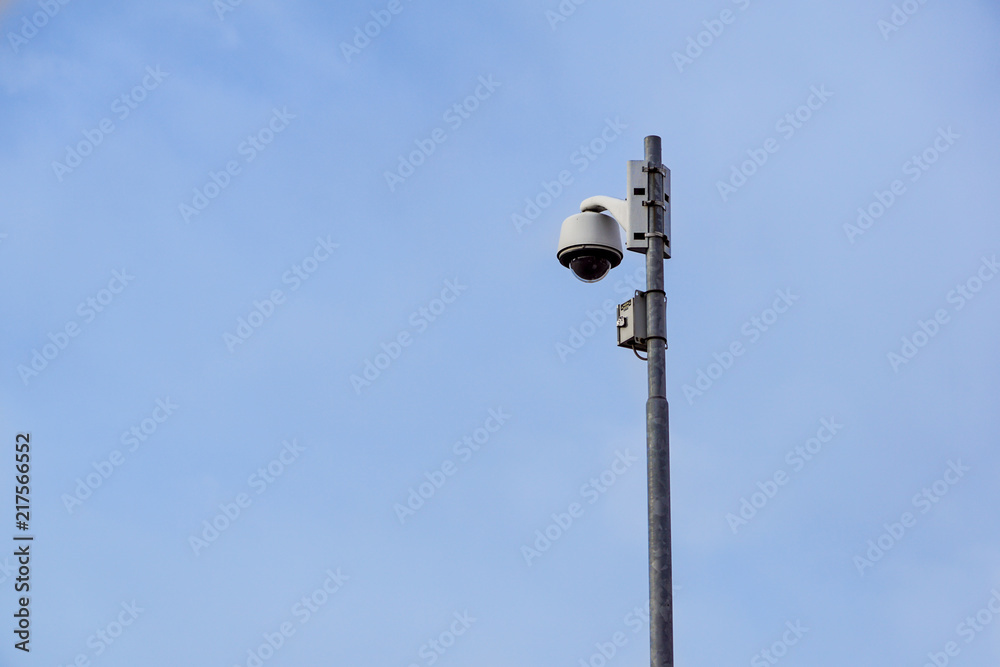 outdoor video surveillance camera , dome security camera on the street. outdoor video surveillance camera , dome security camera on the street.