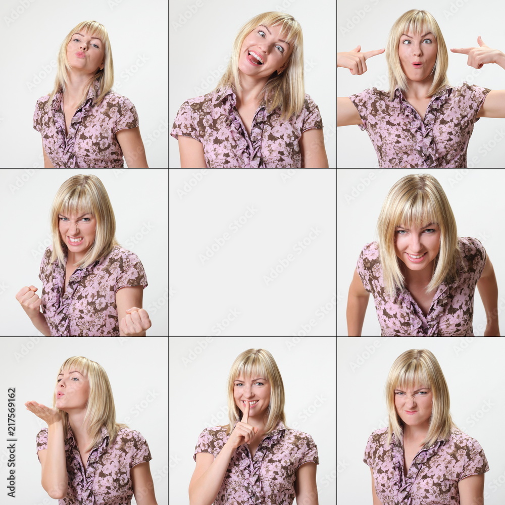 Crazy young blonde woman makes squint for fun Crazy young blonde woman makes squint for fun