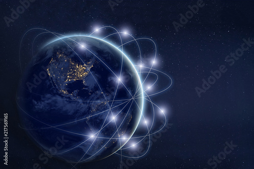 data exchange and communication technology  concept, global business network over the Earth, world web satellite connections, planet image furnished by NASA