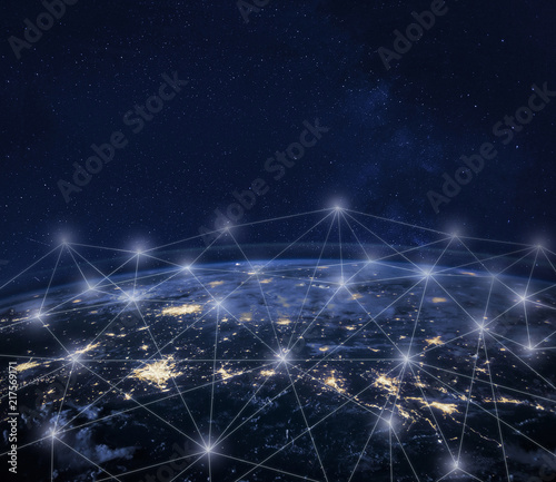 Fototapeta Naklejka Na Ścianę i Meble -  global communication concept, network over planet Earth, telecommunications and internet, parts of image provided by NASA