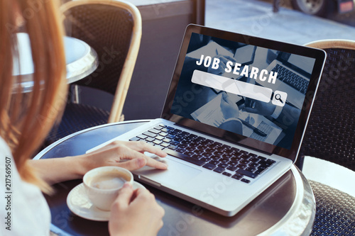job search concept, find your career, woman looking at online website photo