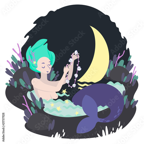 Mermaid and crescent bathe in the swamp