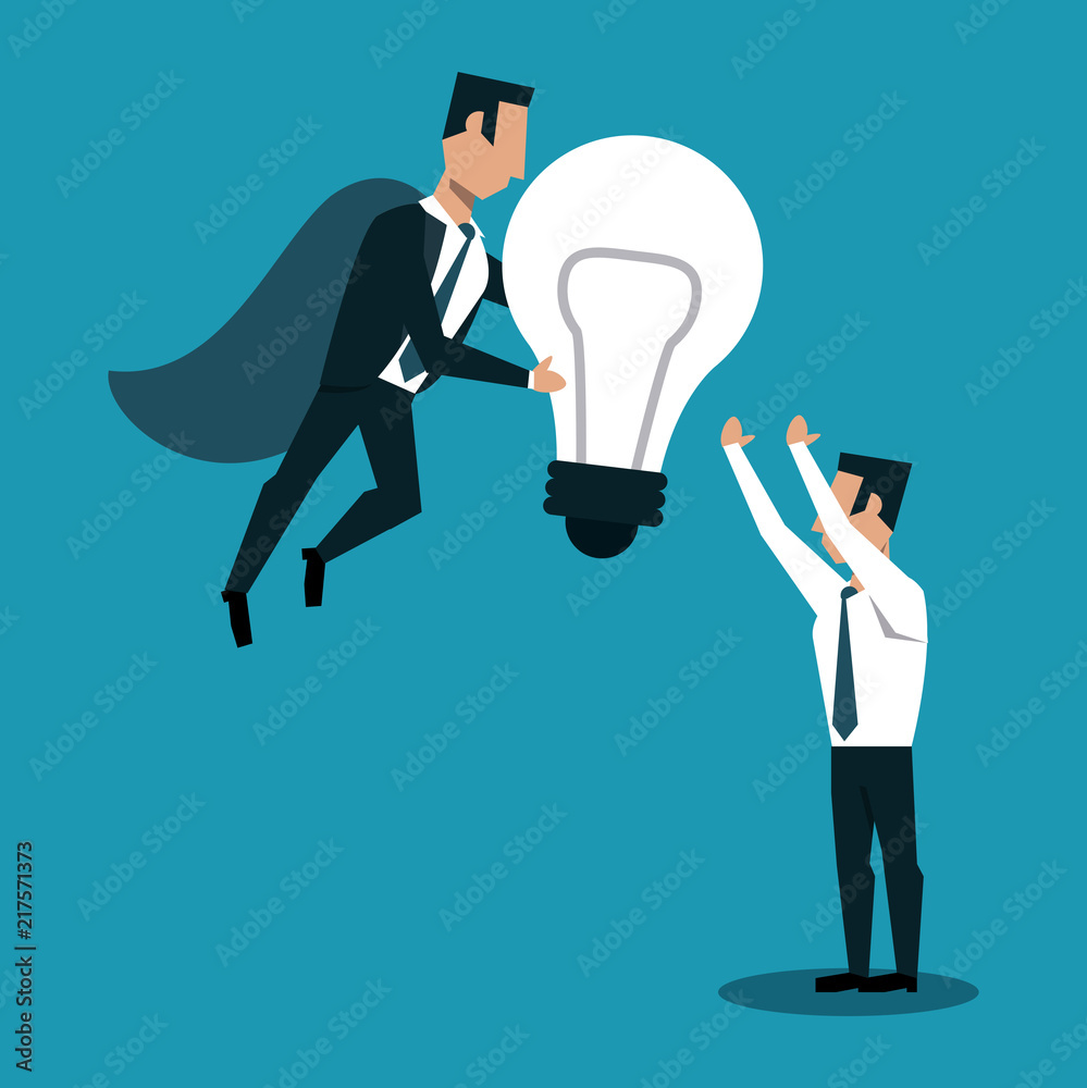 Businessman flying with bulb light and man receiving idea vector illustration graphic design Businessman flying with bulb light and man receiving idea vector illustration graphic design
