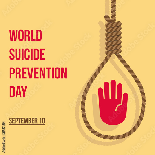 World suicide prevention day illustration flat,  suicide rope, stop sign, september 10th, flat design vector illustration