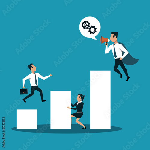 Business teamwork working with increase statistics bars