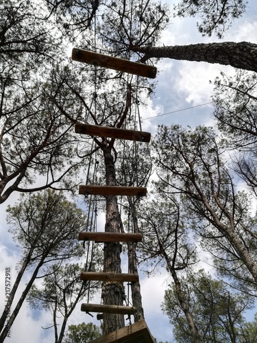 Tibetan bridge photographed from below photo