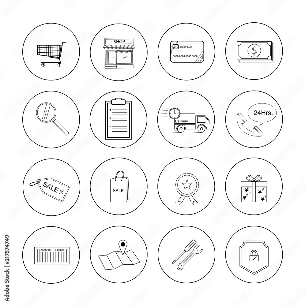 Shopping online icon set,outline vector illustration Shopping online icon set,outline vector illustration