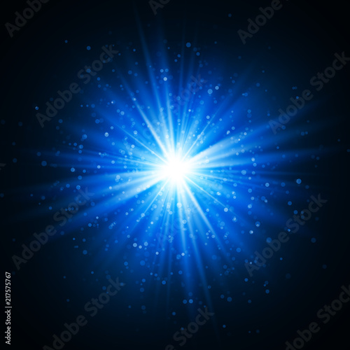 Star burst with sparkles. Light effect. Gold glitter texture