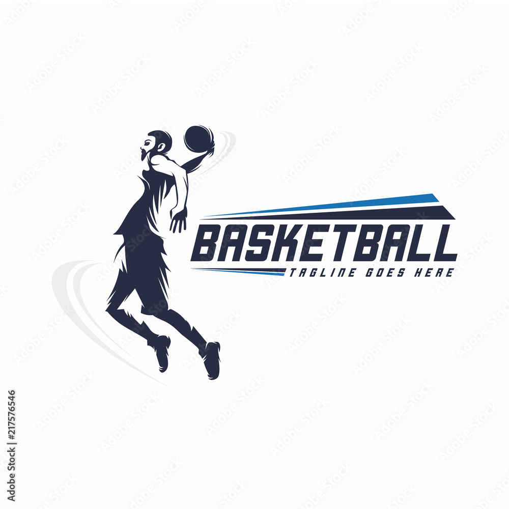 Fototapeta premium Basketball or Jump Logo Vector Design, Silhouette Illustration Logo