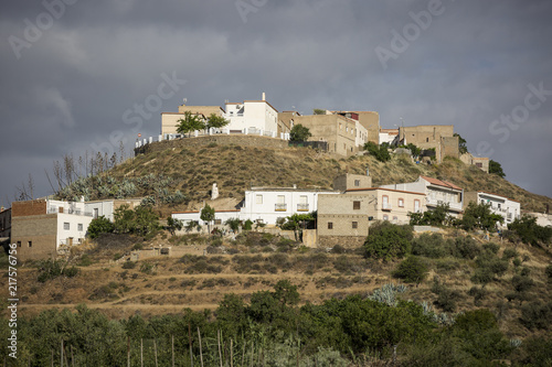 a view of Finana town on a cloudy day, province of Almeria, Andalusia, Spain