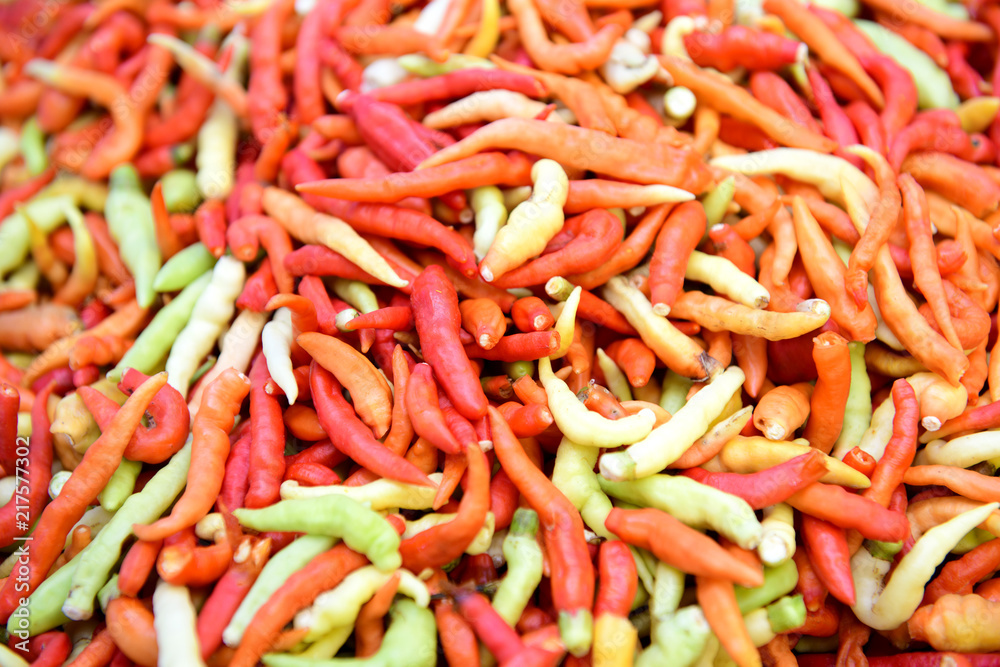 Chilli that is placed in the tray for sale on the market have used several kinds of spicy cooking Songkhla Thailand Chilli that is placed in the tray for sale on the market have used several kinds of spicy cooking Songkhla Thailand