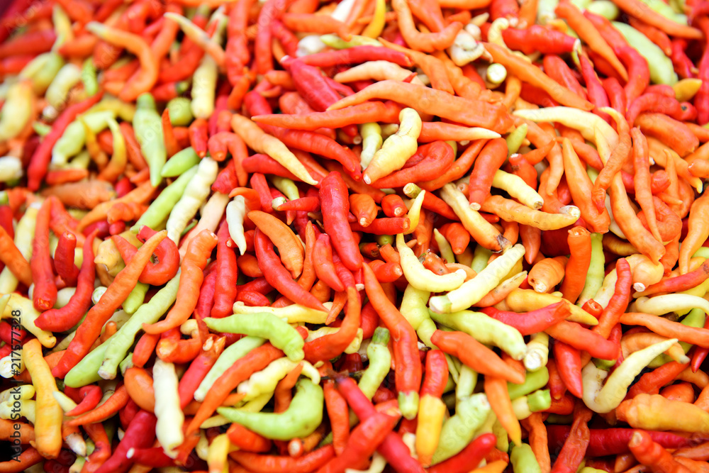 Chilli that is placed in the tray for sale on the market have used several kinds of spicy cooking Songkhla Thailand Chilli that is placed in the tray for sale on the market have used several kinds of spicy cooking Songkhla Thailand