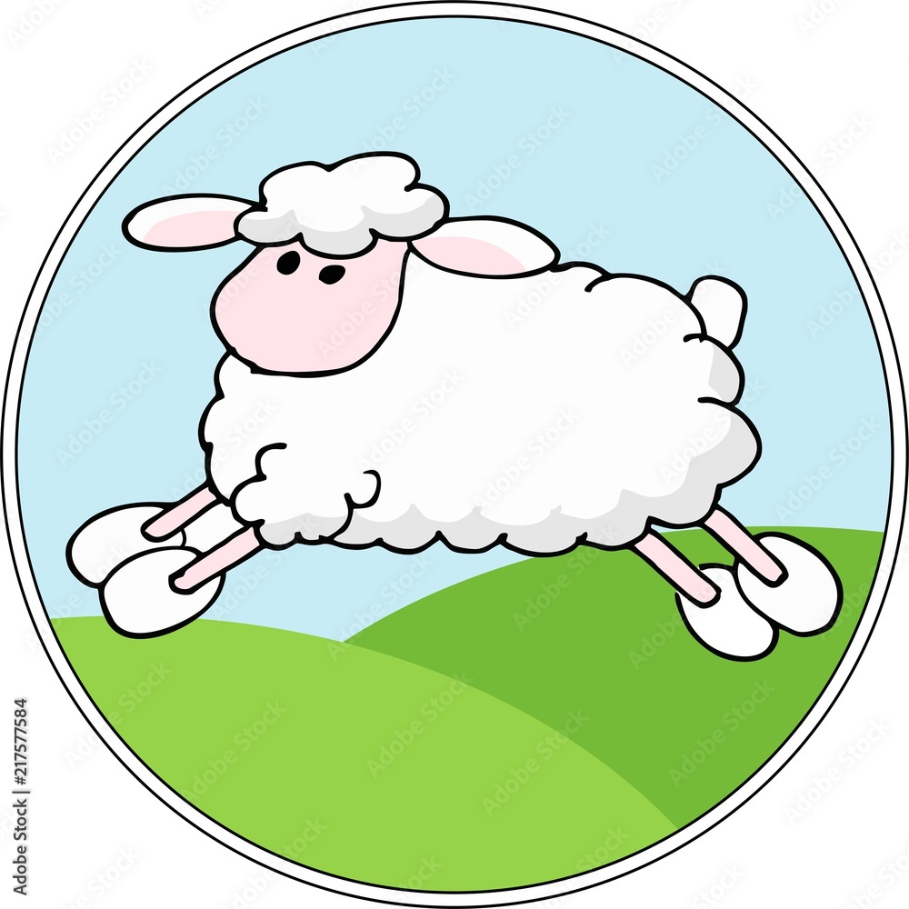 Obraz premium Raster Landscape background with cartoon sheep. Illustration