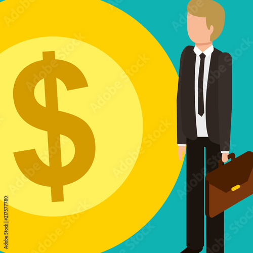 businessman holding business briefcase and coin dollar money isometric vector illustration