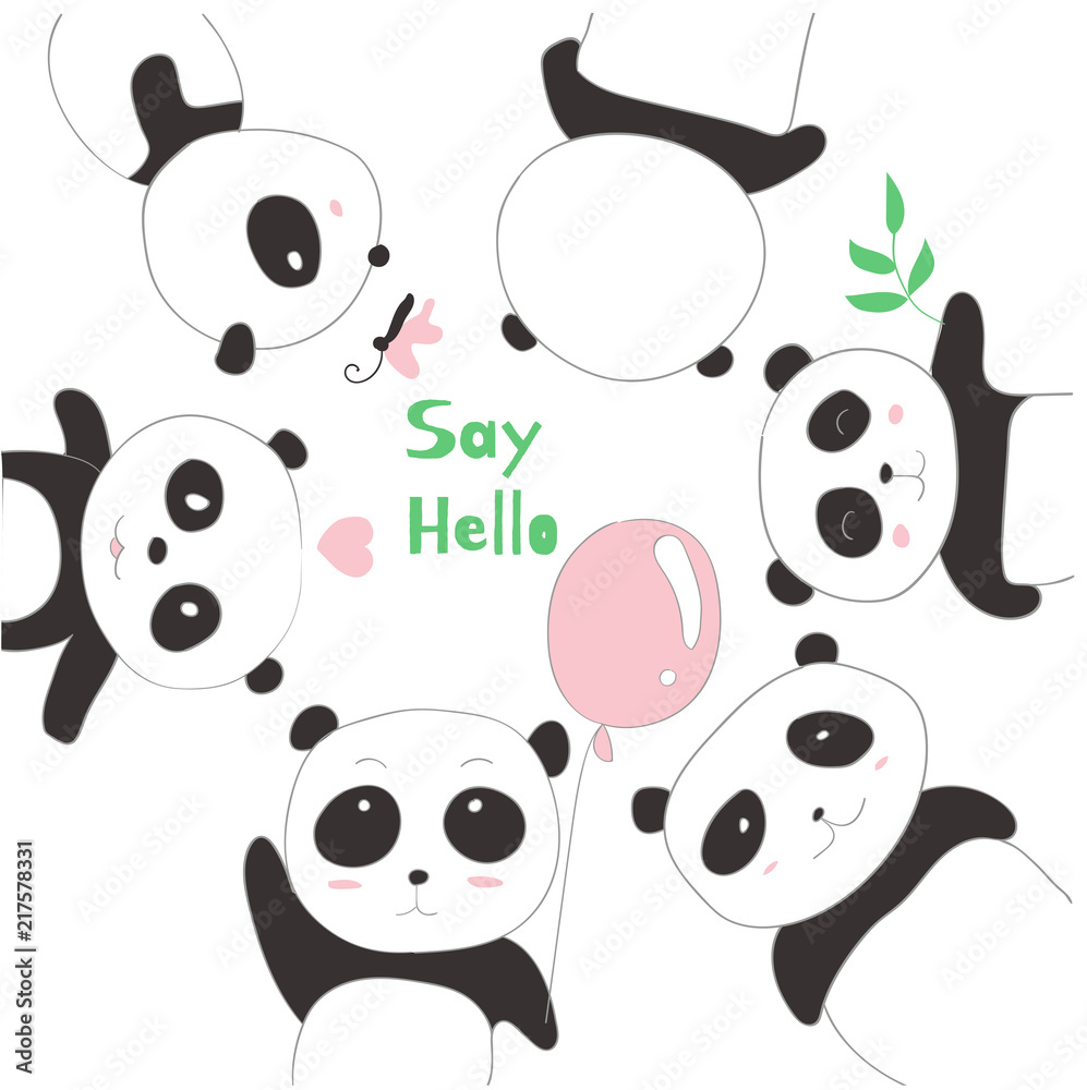 Obraz premium The cute panda baby. cartoon sketch animal style