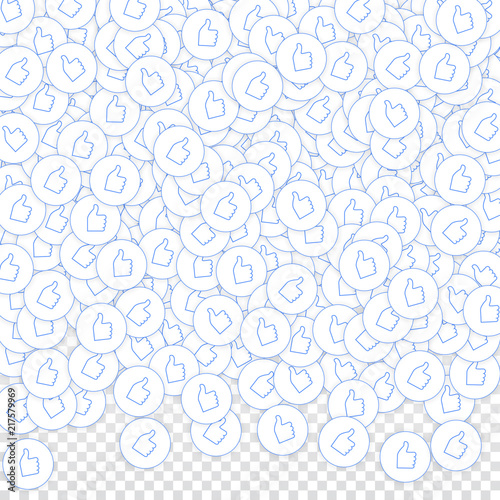 Social media icons. Social media marketing concept. Falling scattered thumbs up. Top gradient elemen