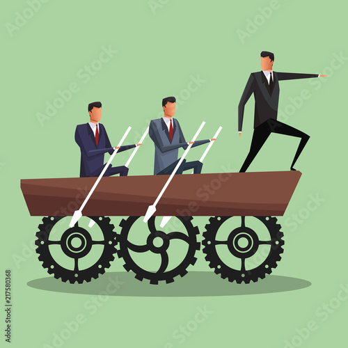 Businessmens with boat on gears vector illustration graphic design