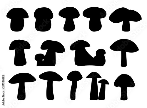 Penny bun mushrooms silhouette set