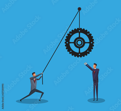 Businessman pulling gear with rope vector illustration graphic design
