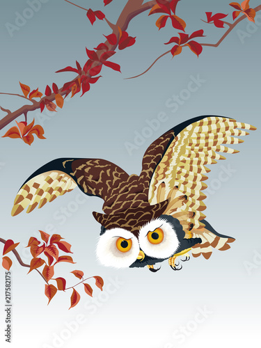 Chouette volant en automne