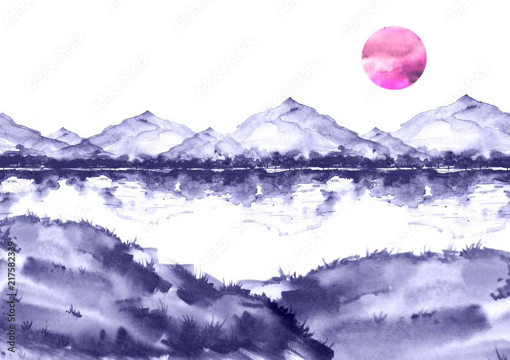 watercolor mountain silhouette