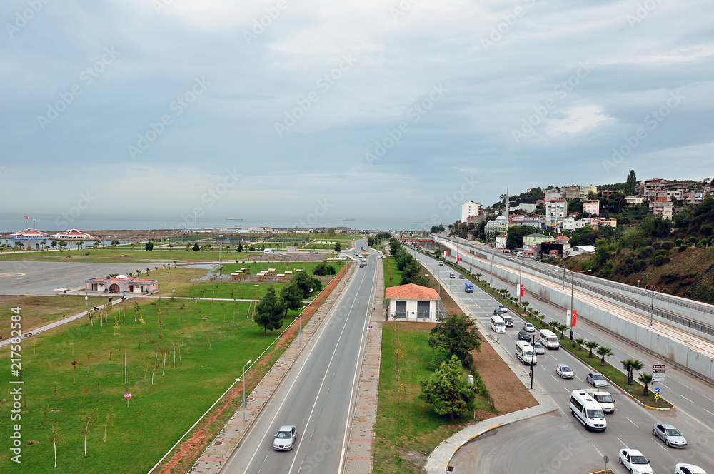 Black Sea Highway and city view from Samsun City in Turkey