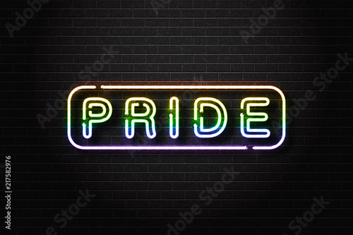 Vector realistic isolated neon sign of Pride logo for decoration and covering on the wall background.