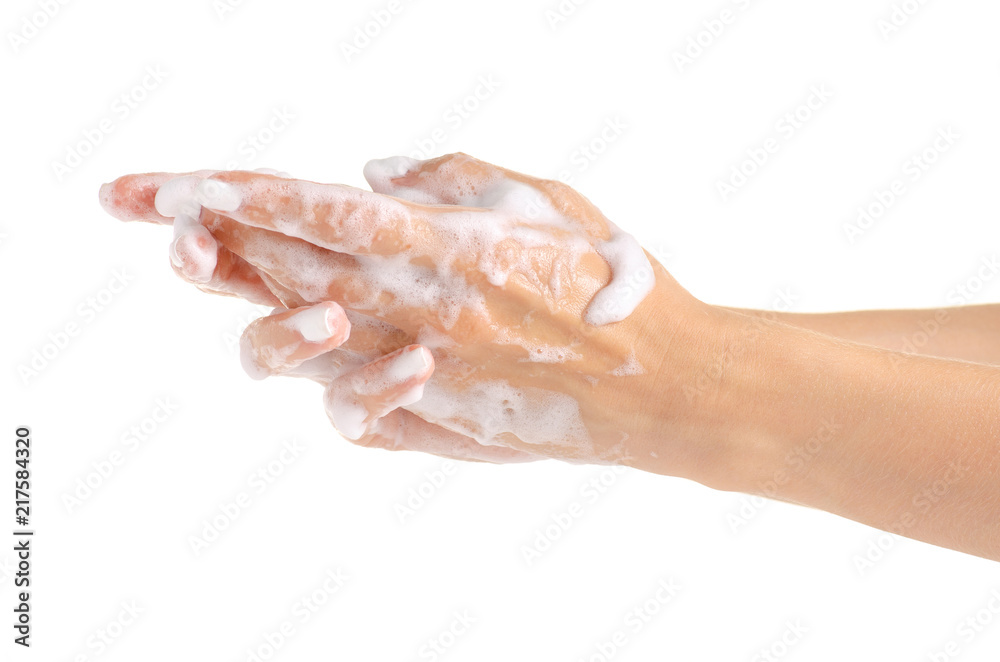 Soapy hands foam on white background isolation Soapy hands foam on white background isolation