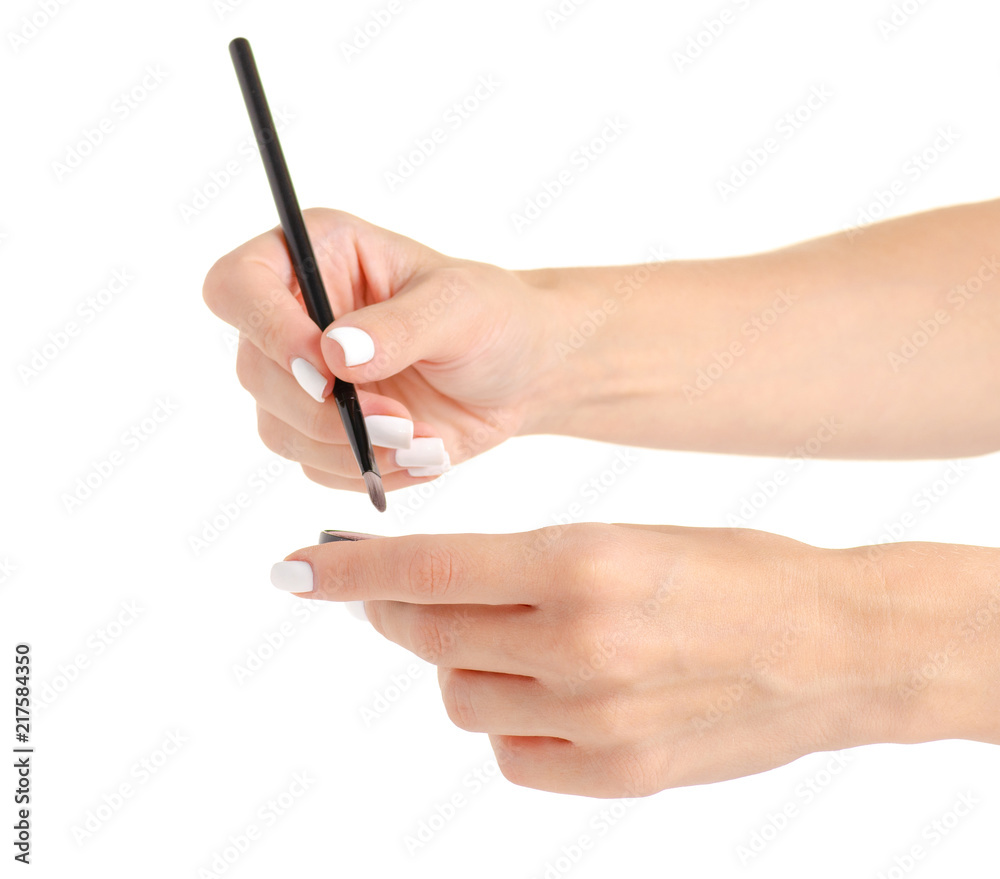 Shadows for the eyelids in hand on white background isolation