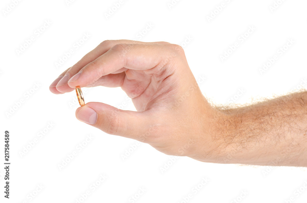 Engagement ring in hand on white background isolation Engagement ring in hand on white background isolation