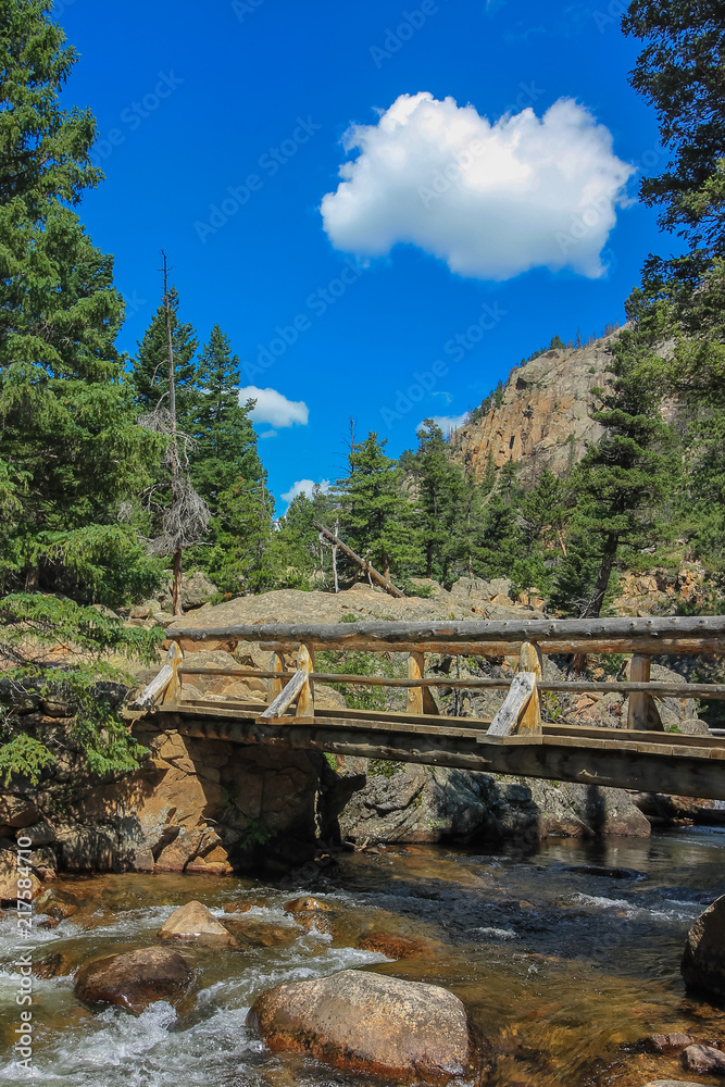 Wooden Bridge Over Stream in Rocky Mountain National Park, Colorado