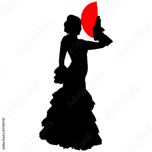 black flamenco dancer with red fan clip art preview