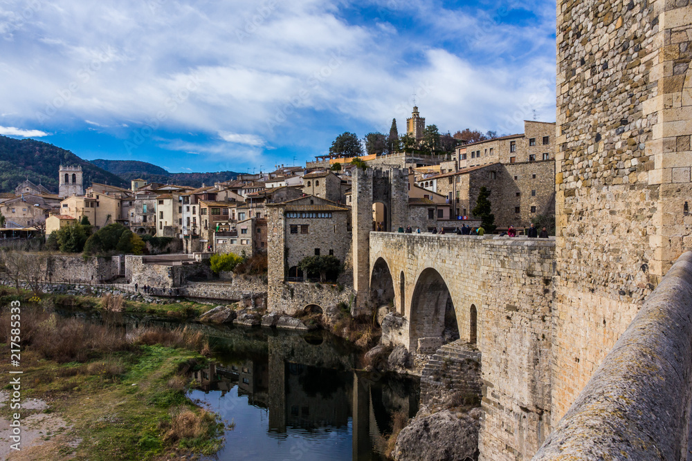 Panoramic view of the medieval town of Besalu (Spain)
