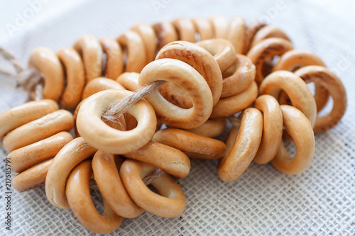 Russian traditional bakery food sushki and baranki background