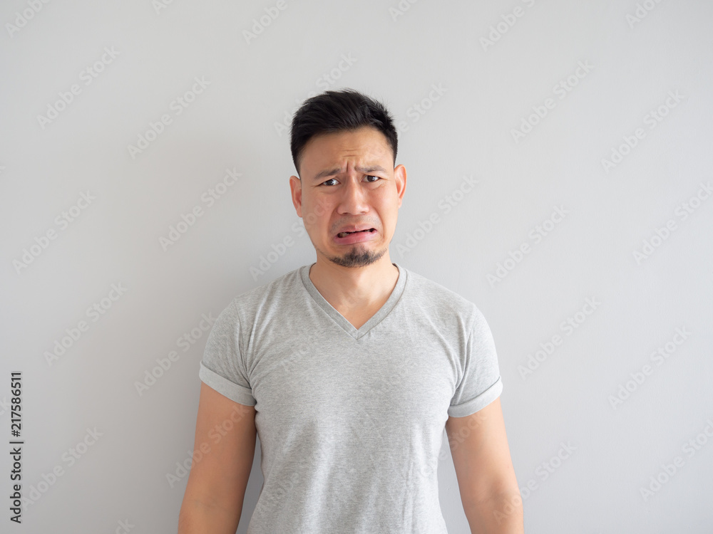 Funny face of man denying something.e donuts and puff pie. Funny face of man denying something.e donuts and puff pie.