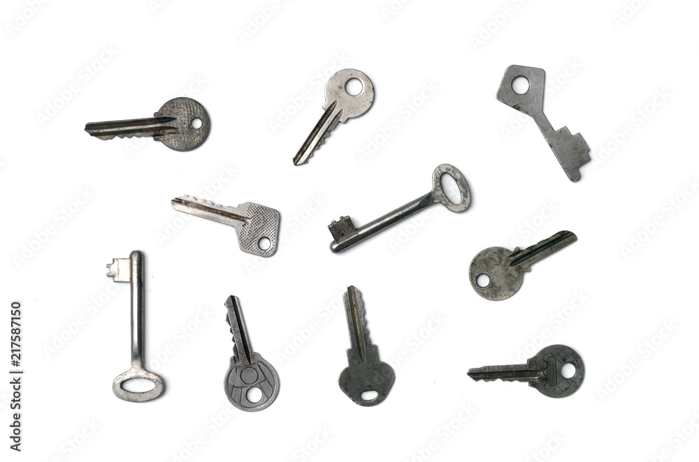 Collection set of retro keys isolated on white background. Collection set of retro keys isolated on white background.