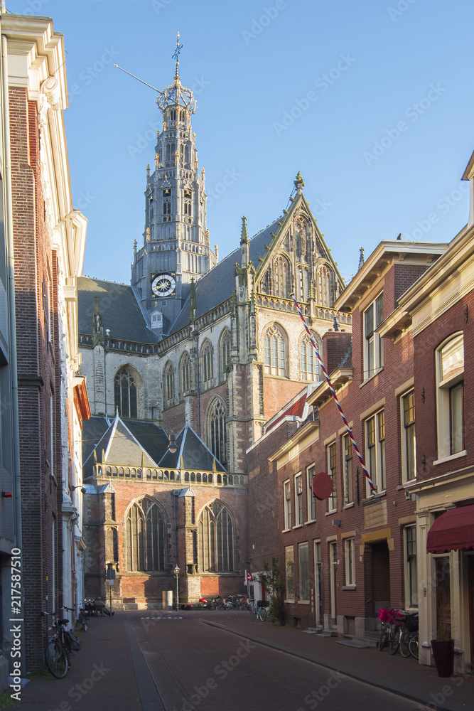 Cathedral of Saint Bavo at sunset, Haarlem, Netherlands