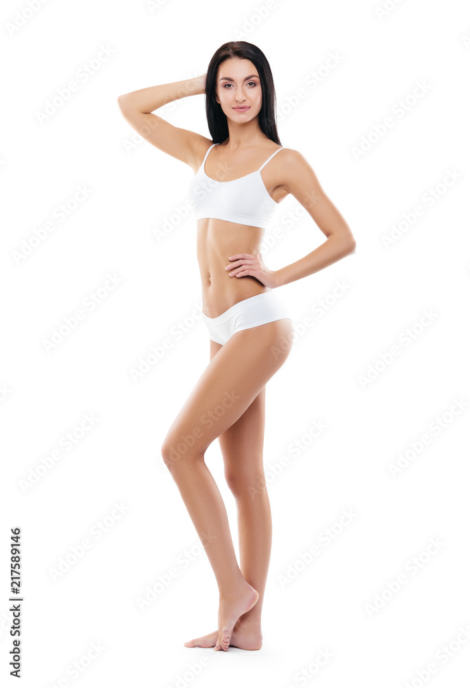 Fit and sporty girl in white swimsuit. Sport, fitness, diet, weight loss and healthcare concept. Fit and sporty girl in white swimsuit. Sport, fitness, diet, weight loss and healthcare concept.