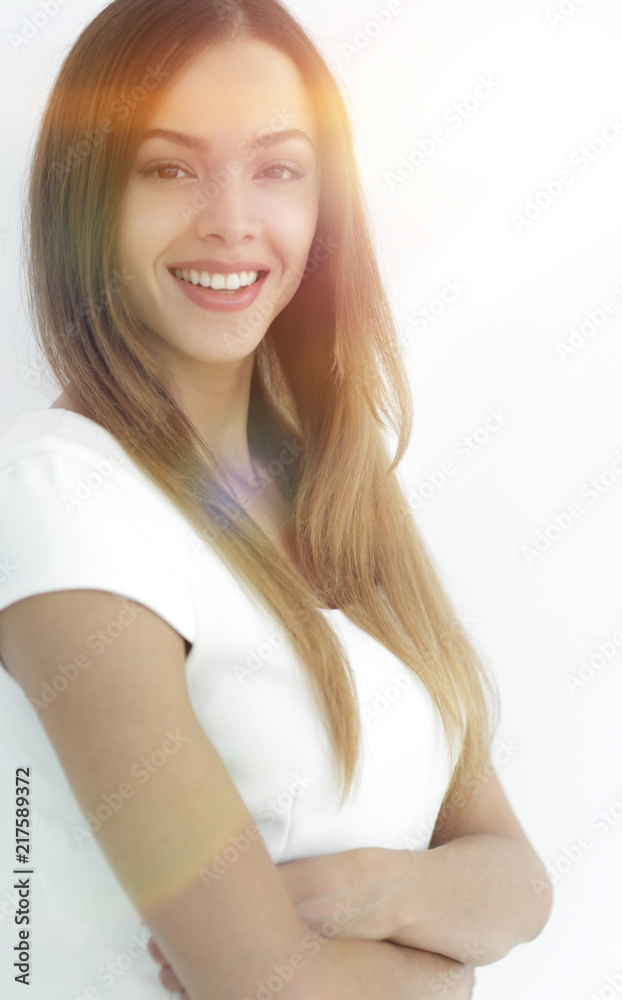 Happy business woman smiling - isolated over a white background Happy business woman smiling - isolated over a white background