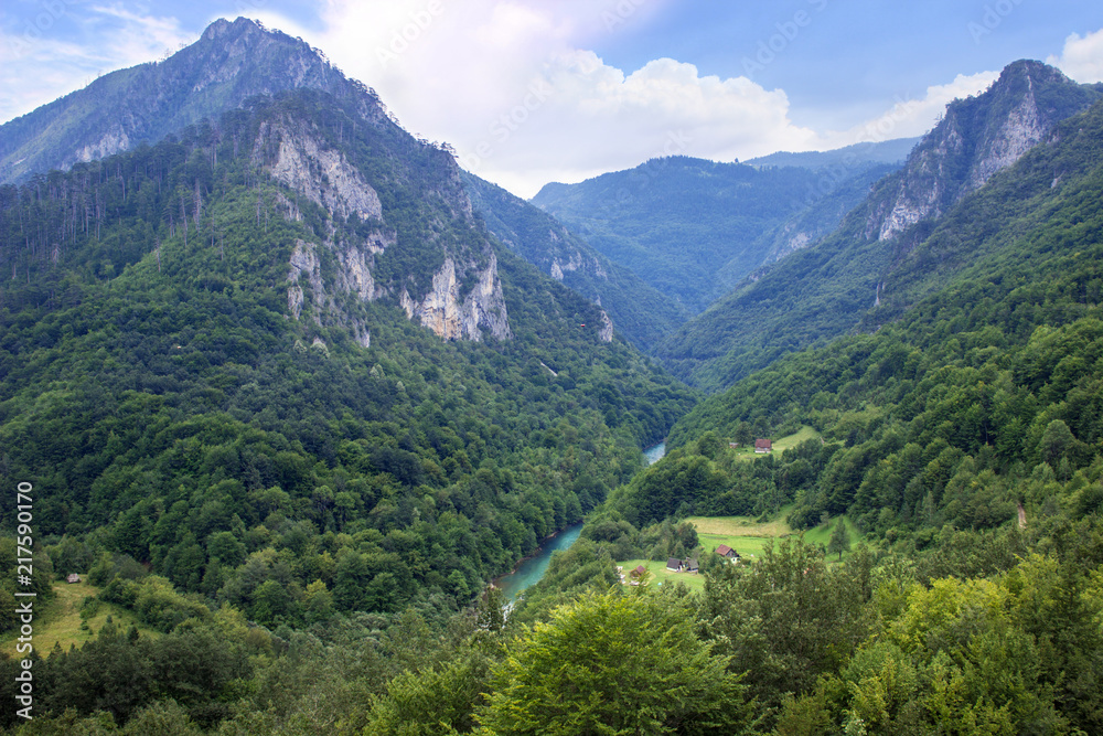 Blue mountains landscape. View of deep canyon in Montenegro
